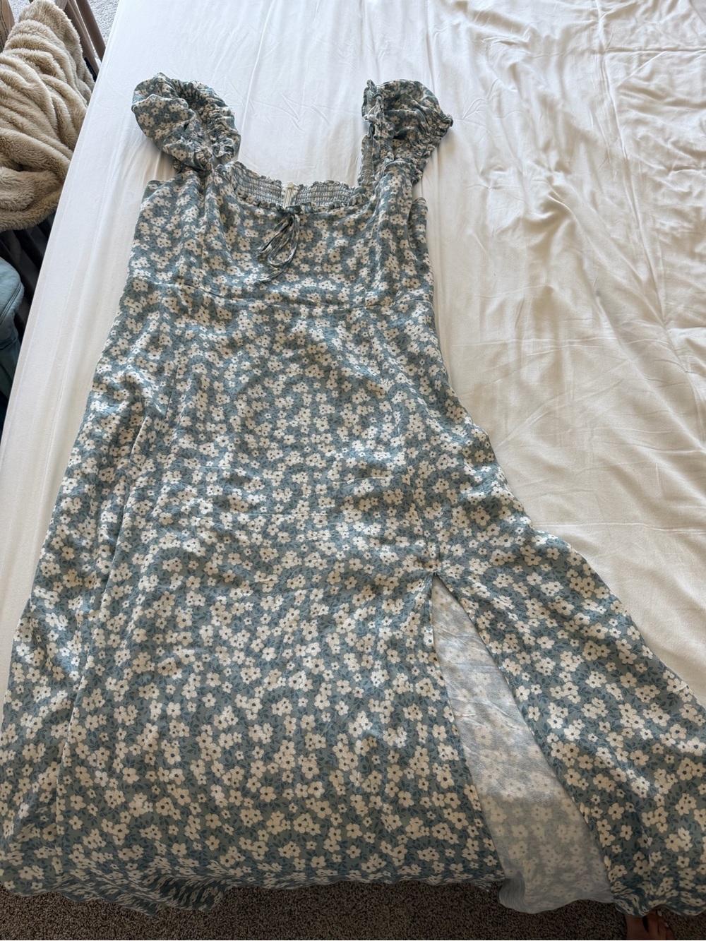 Floral Square-Neck Maxi Dress in Light Blue
